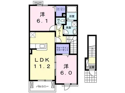 SUNNY HOUSE 輝 B(2LDK/2階)の間取り写真