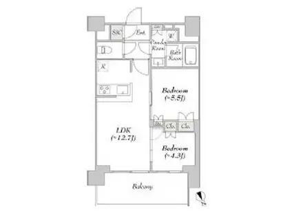 ウエリスアーバン水天宮前(2LDK/13階)の間取り写真