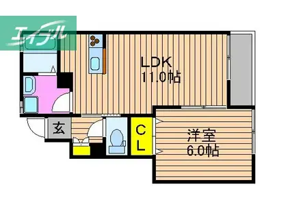 ウッディバード庭瀬(1LDK/1階)の間取り写真