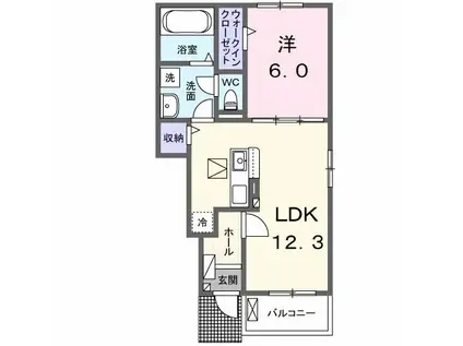 クラール野市C(1LDK/1階)の間取り写真