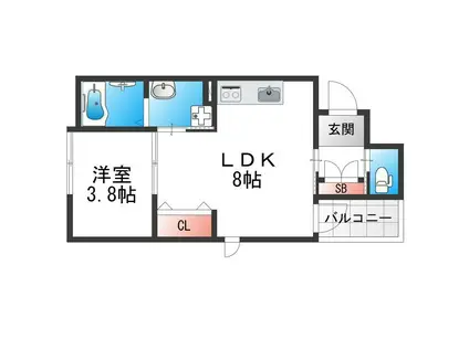 グローハイツ喜連サウス(1LDK/1階)の間取り写真