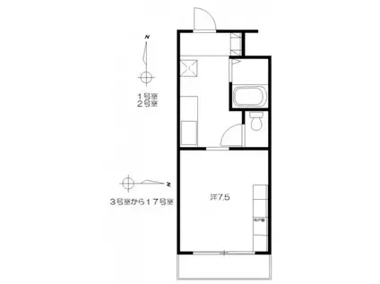 ユニヴェルシテクニヒロB春入居(1K/2階)の間取り写真