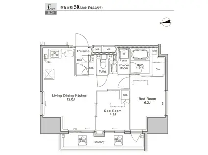 プラウドフラット浅草雷門(2LDK/11階)の間取り写真