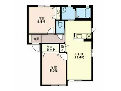 クロワール見付久保 C(2LDK/2階)の間取り写真