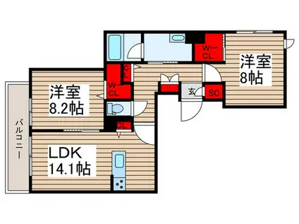 ユーフォリア(2LDK/2階)の間取り写真