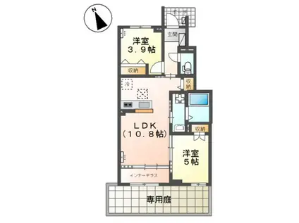 鶴ヶ島市脚折町6丁目アパートII期工事(2LDK/1階)の間取り写真