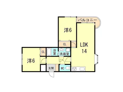 シェトワ西脇(2LDK/3階)の間取り写真