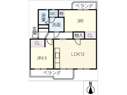 緑苑東団地5号棟(2LDK/2階)の間取り写真
