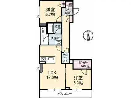 MOA津倉町(2LDK/3階)の間取り写真