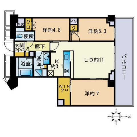 ザ・パークハウス福岡タワーズイースト(3LDK/15階)の間取り写真