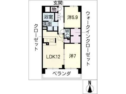 エスペランサ葉池(2LDK/1階)の間取り写真