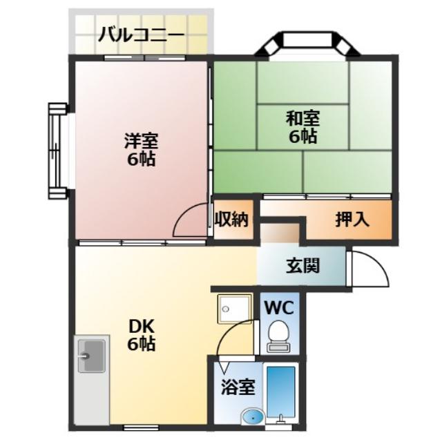 フローラルハイツ(2DK/2階)の間取り写真