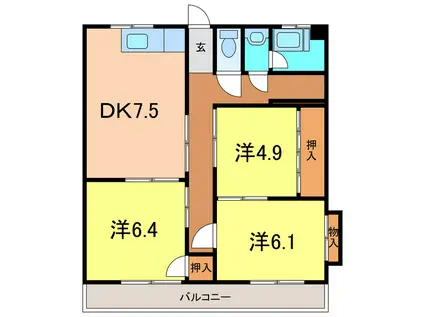 マンション バレンシア(3DK/3階)の間取り写真