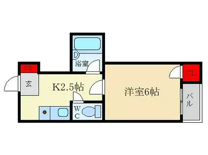 ロータリーマンション村野B棟 B(1K/4階)の間取り写真