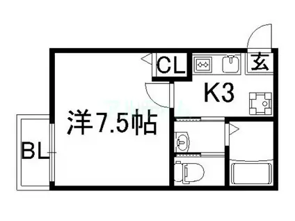 フラッティ丹波口(1K/1階)の間取り写真