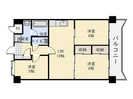 第6鶴丸ハイツ中央(3LDK/5階)の間取り写真