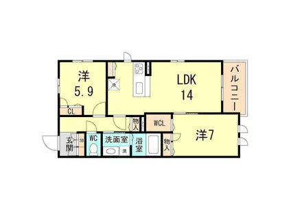 LE CIEL SHUKUGAWA(2LDK/3階)の間取り写真