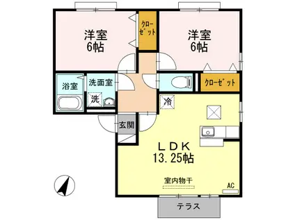 セジュール弐番館(2LDK/1階)の間取り写真