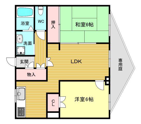 松永マンション(2LDK/1階)の間取り写真