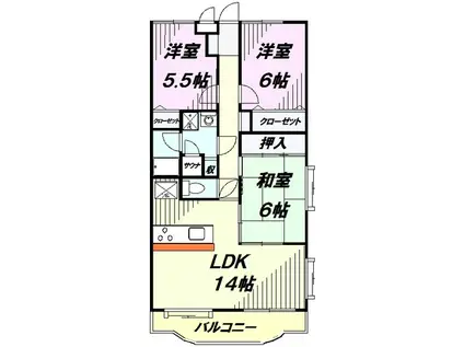 キャッスル北の台(3LDK/3階)の間取り写真