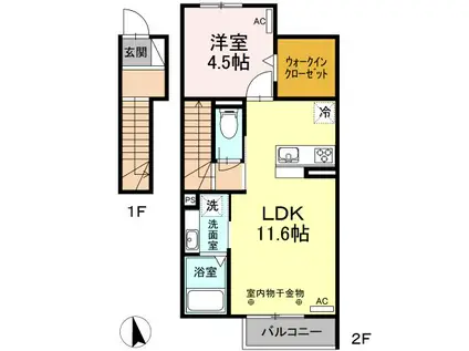 グランテージ上浜(1LDK/2階)の間取り写真