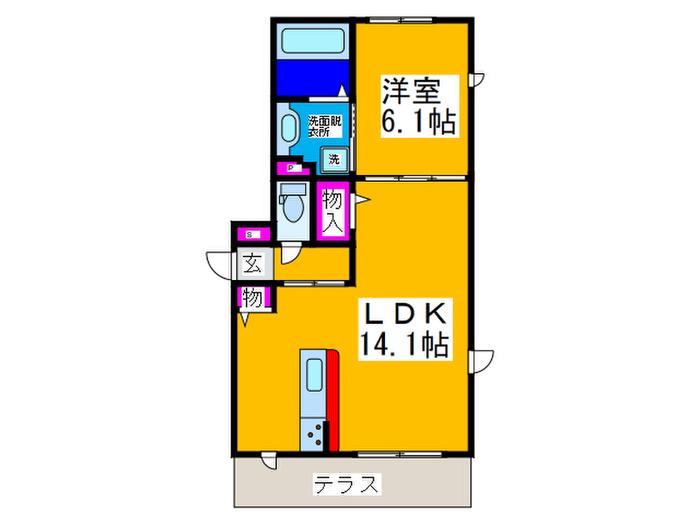 ルナピエーナ B棟(1LDK/1階)の間取り写真