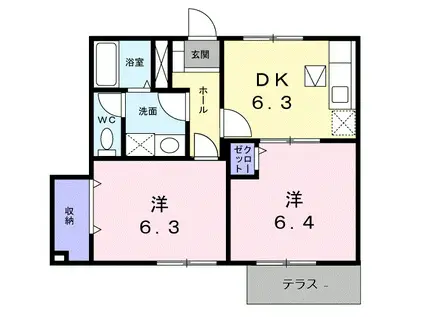 ファニト宮下(2DK/1階)の間取り写真