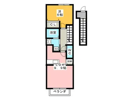 クローバー・エム(1LDK/2階)の間取り写真