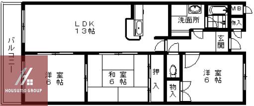 ハイクレスト引谷(3LDK/3階)の間取り写真