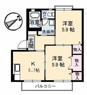 ディアスC棟(2K/2階)の間取り写真