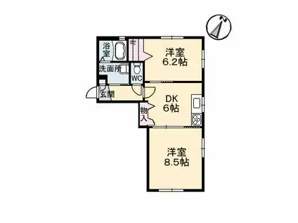 広島県東広島市 2階建 築19年(2DK/1階)の間取り写真