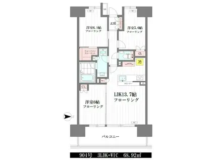 ザ・パークハウス中野坂上レジデンス(3LDK/9階)の間取り写真