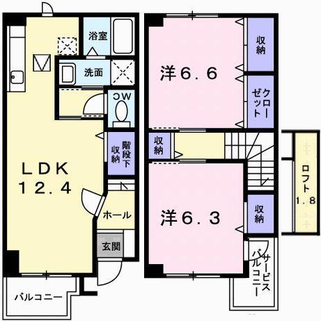 マリオンA(2LDK/1階)の間取り写真