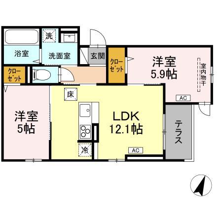 セレスティア大和町(2LDK/2階)の間取り写真