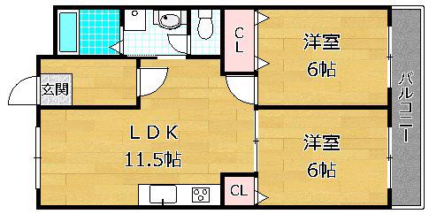 レオハイム木屋(2LDK/5階)の間取り写真