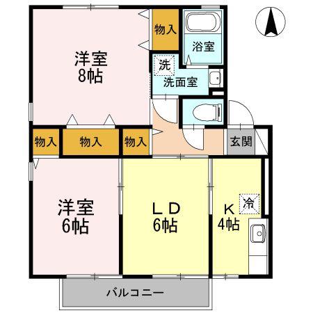 ベルジュ並柳D棟(2LDK/1階)の間取り写真