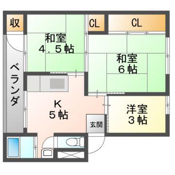 JP羽曳野レジデンス(3DK/1階)の間取り写真