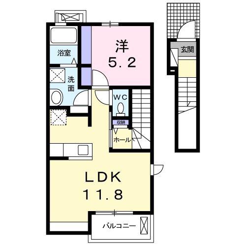 エアリー ヒル原町(1LDK/2階)の間取り写真