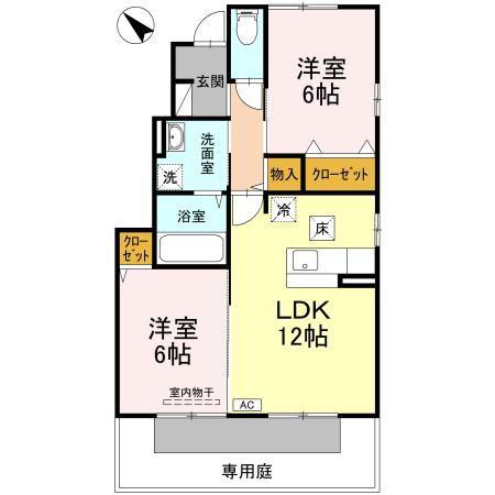 トワ・ヴェール B棟(2LDK/1階)の間取り写真