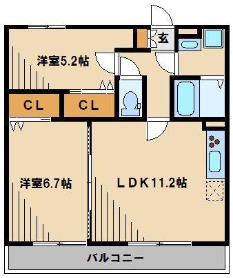 リバーサイド初雁(2LDK/2階)の間取り写真