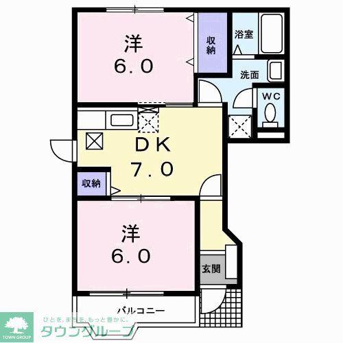 ボヌ-ルB(2DK/1階)の間取り写真