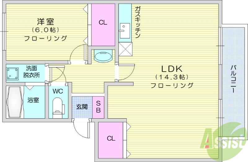リブレスト鈎取 Ⅰ(1LDK/2階)の間取り写真