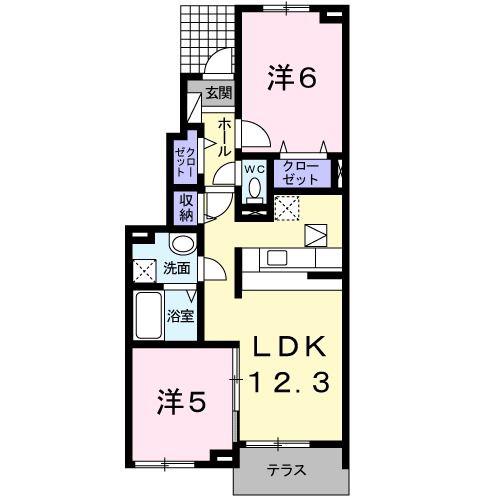 ラフィーネ不動上郷C(2LDK/1階)の間取り写真
