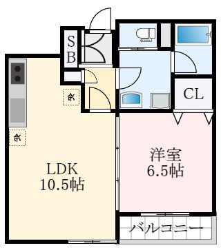 トゥレーヌ北花田(1LDK/2階)の間取り写真