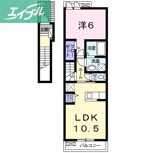 ROKUSE(1LDK/2階)の間取り写真