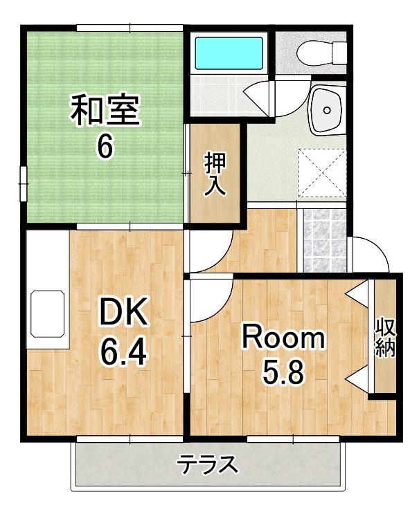 フロンターレビスタD棟(2DK/1階)の間取り写真