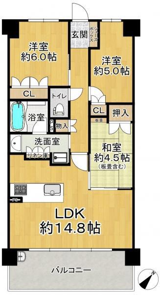 ローレルスクエア健都ザ・テラス(3LDK/5階)の間取り写真