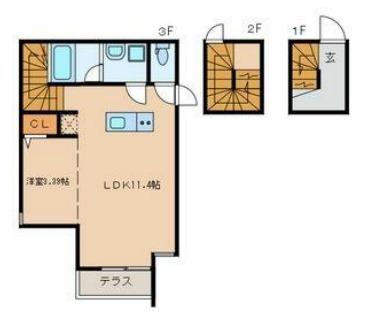 ミッドパーク代々木(1LDK/1階)の間取り写真