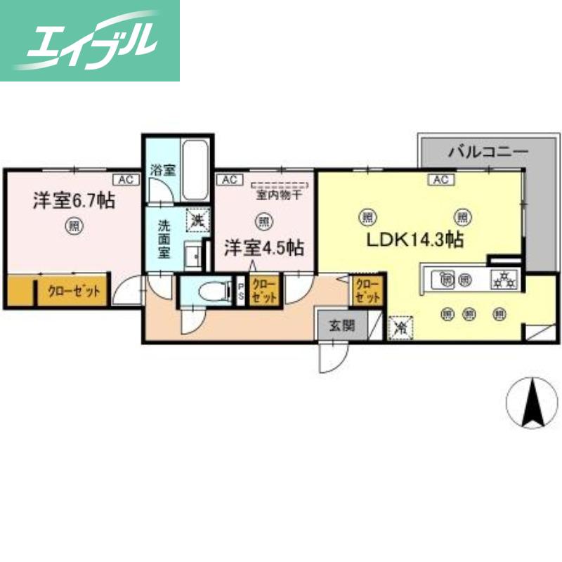 ＪＲ山陽本線 北長瀬駅 徒歩13分 3階建 新築(2LDK/3階)の間取り写真