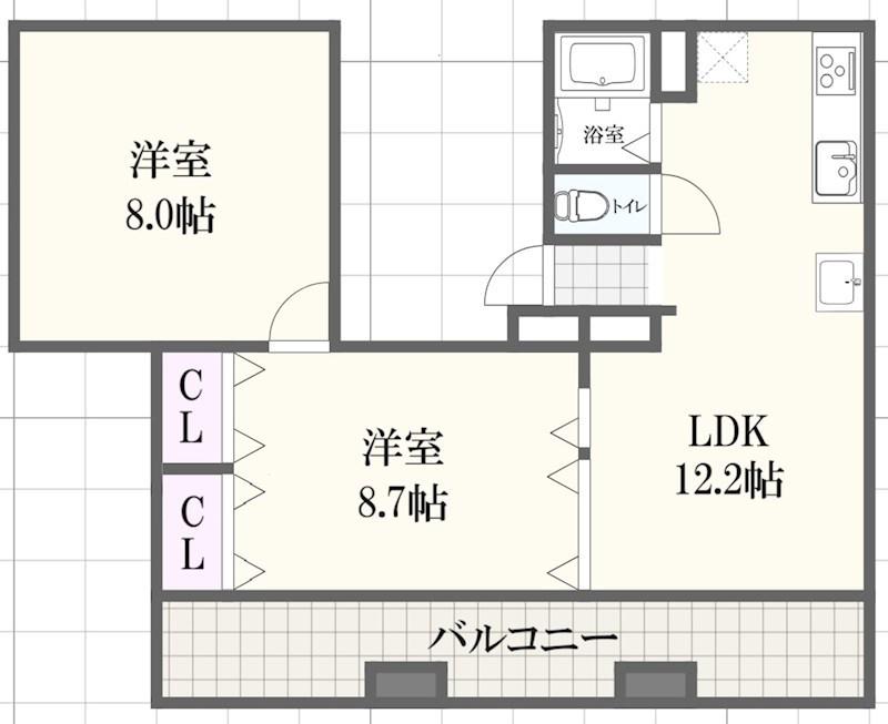 ONE LIGHTマンション(2LDK/2階)の間取り写真